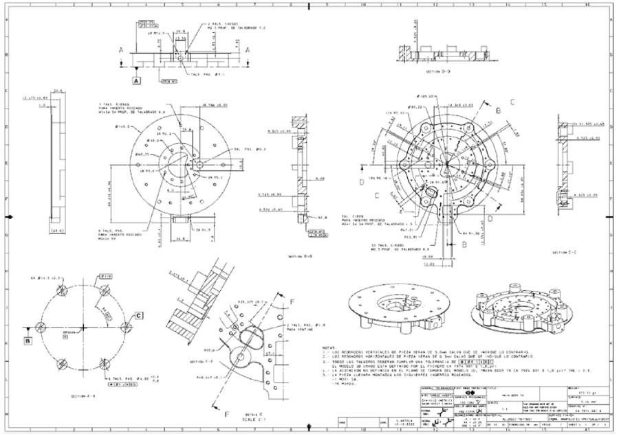 Plano 2D de componente de equipo