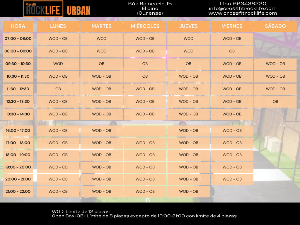 Horarios gimnasio Crossfit RockLife Polígono - Ourense