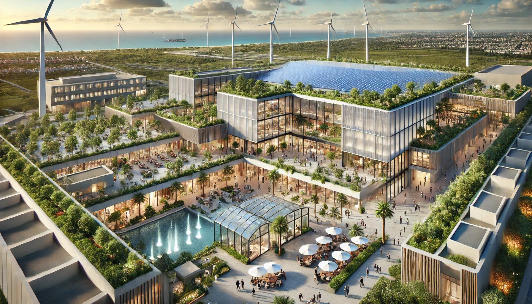 DALLE 2024-07-26 094130 - High-resolution photorealistic images of a modern shopping center in Ibiza The center features renewable energy sources like solar panels and wind twebp