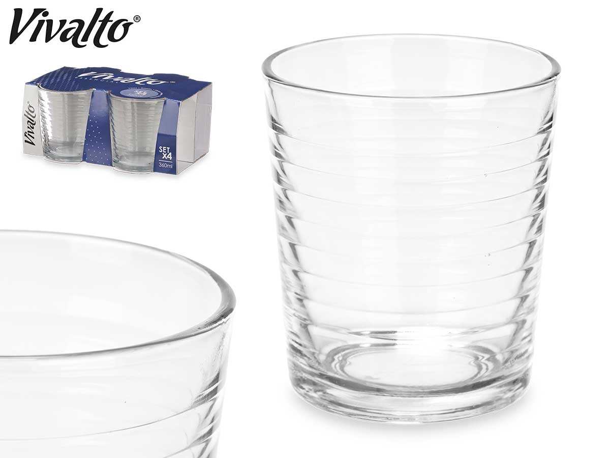 SET 4 VASOS VIDRIO RAYAS 360 ML - 83838