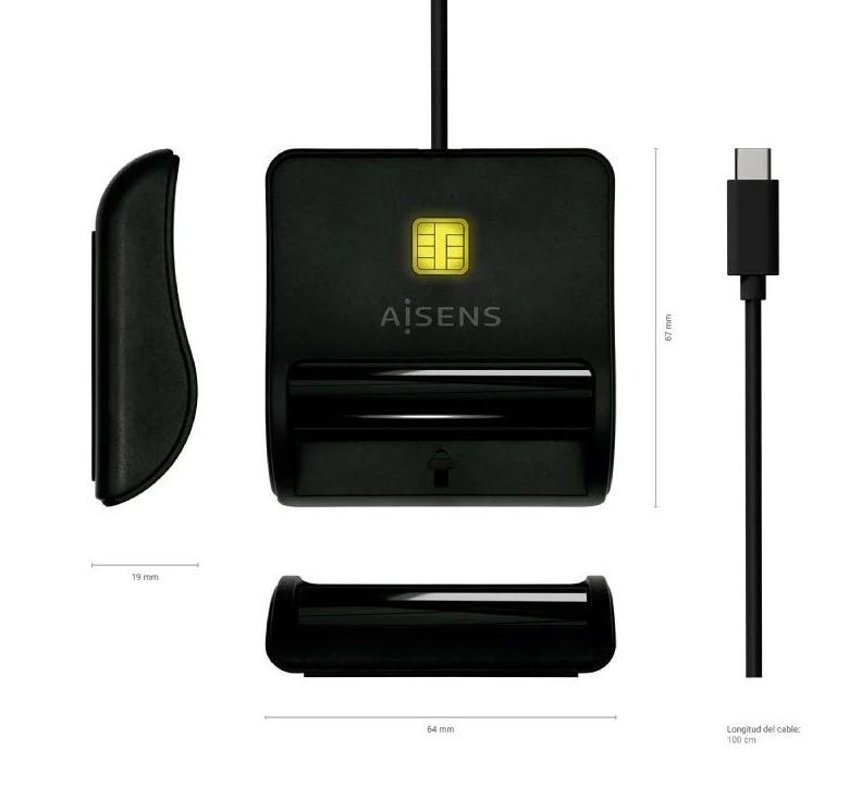 Lector de DNI USB Tipo-C Aisens ASCR-SN03C-BK/ Negro