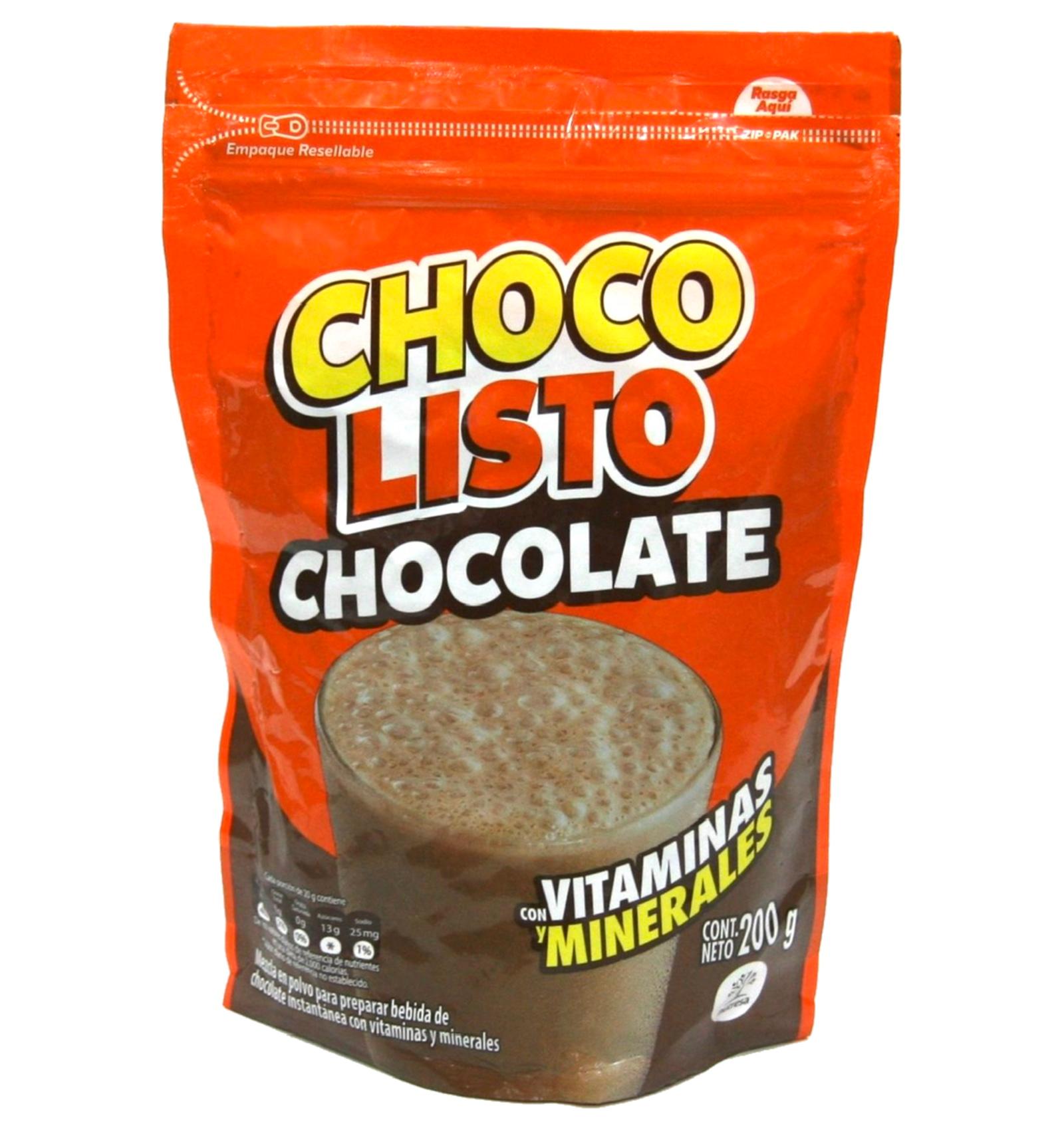 Mezcla en polvo para preparar bebida de chocolate instantánea con vitaminas y minerales 200 g.