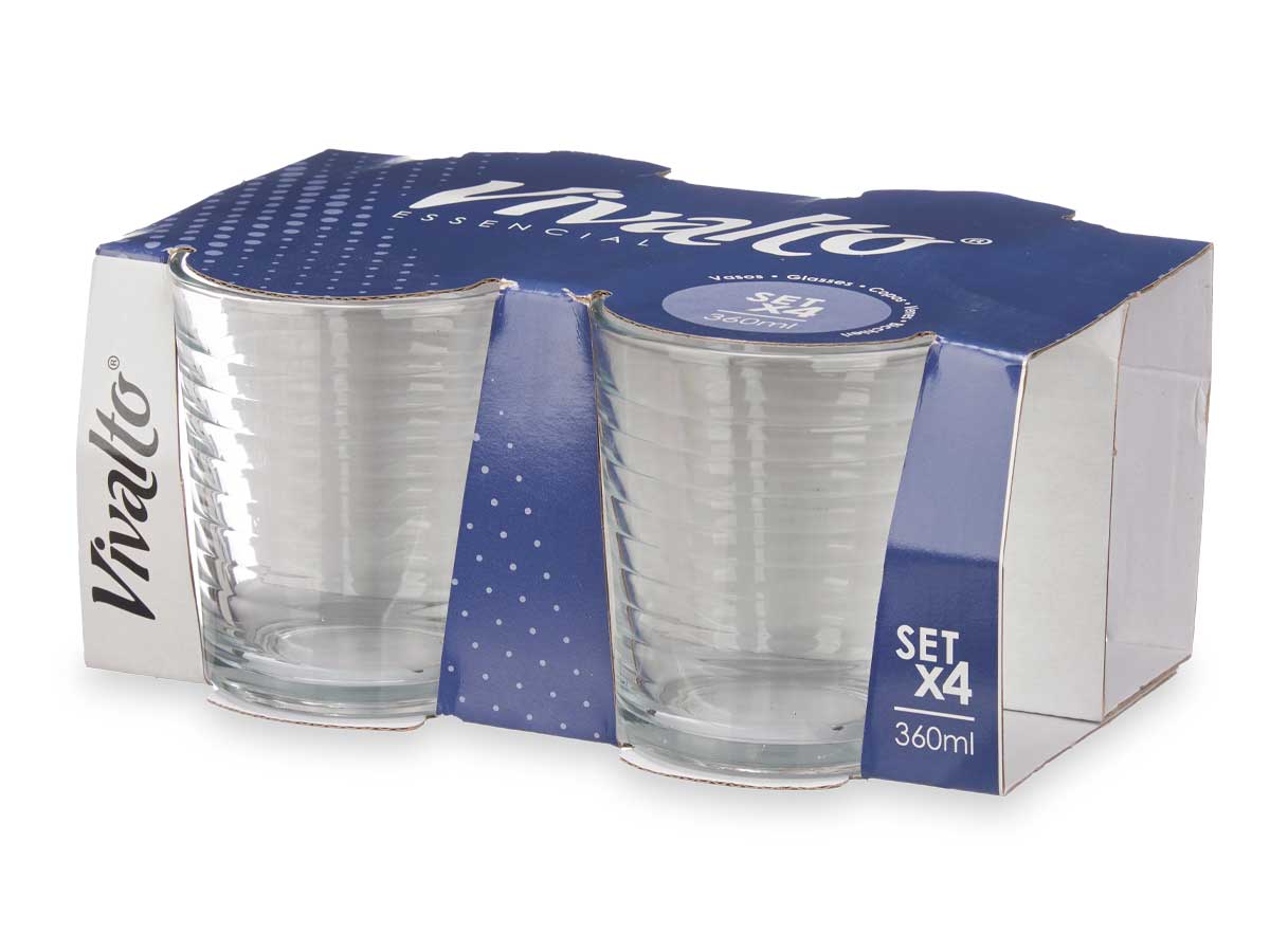 SET 4 VASOS VIDRIO RAYAS 360 ML - 83838