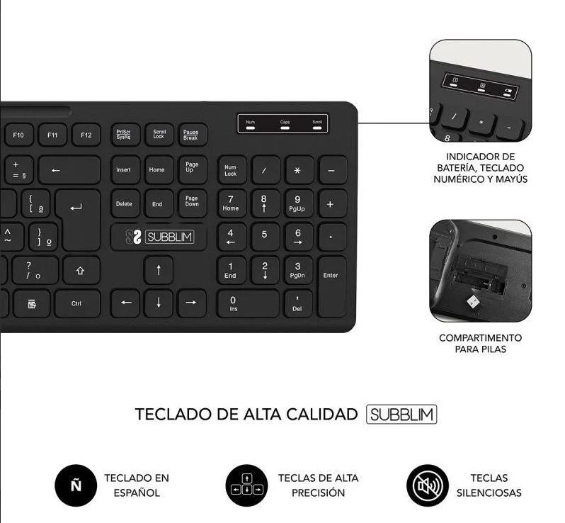 Teclado y Ratón Inalámbrico Subblim Combo Business Slim CSSW10