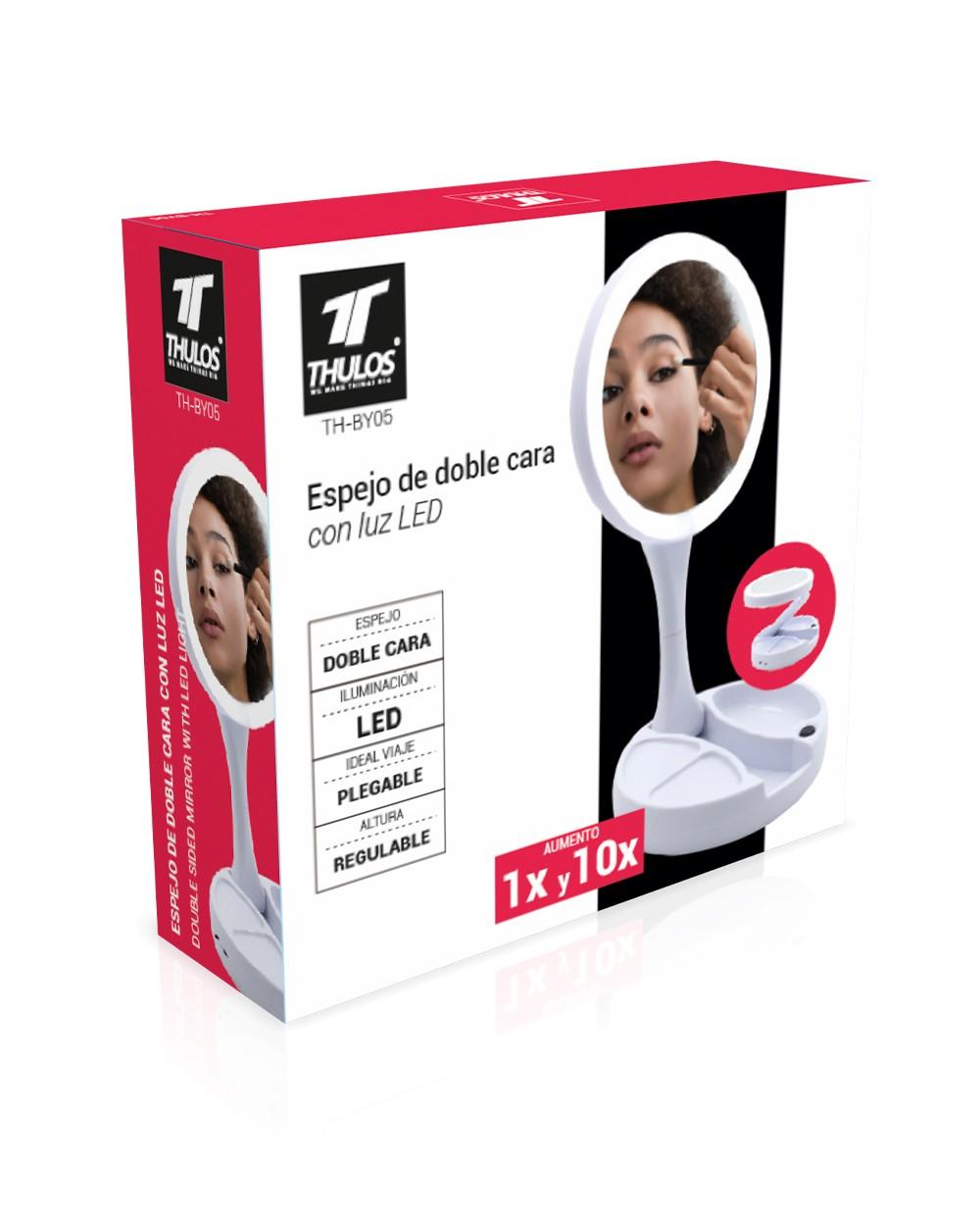 Espejo De Doble Cara Con Luz Led. Aumento 1x y 10x. THULOS TH-BY05