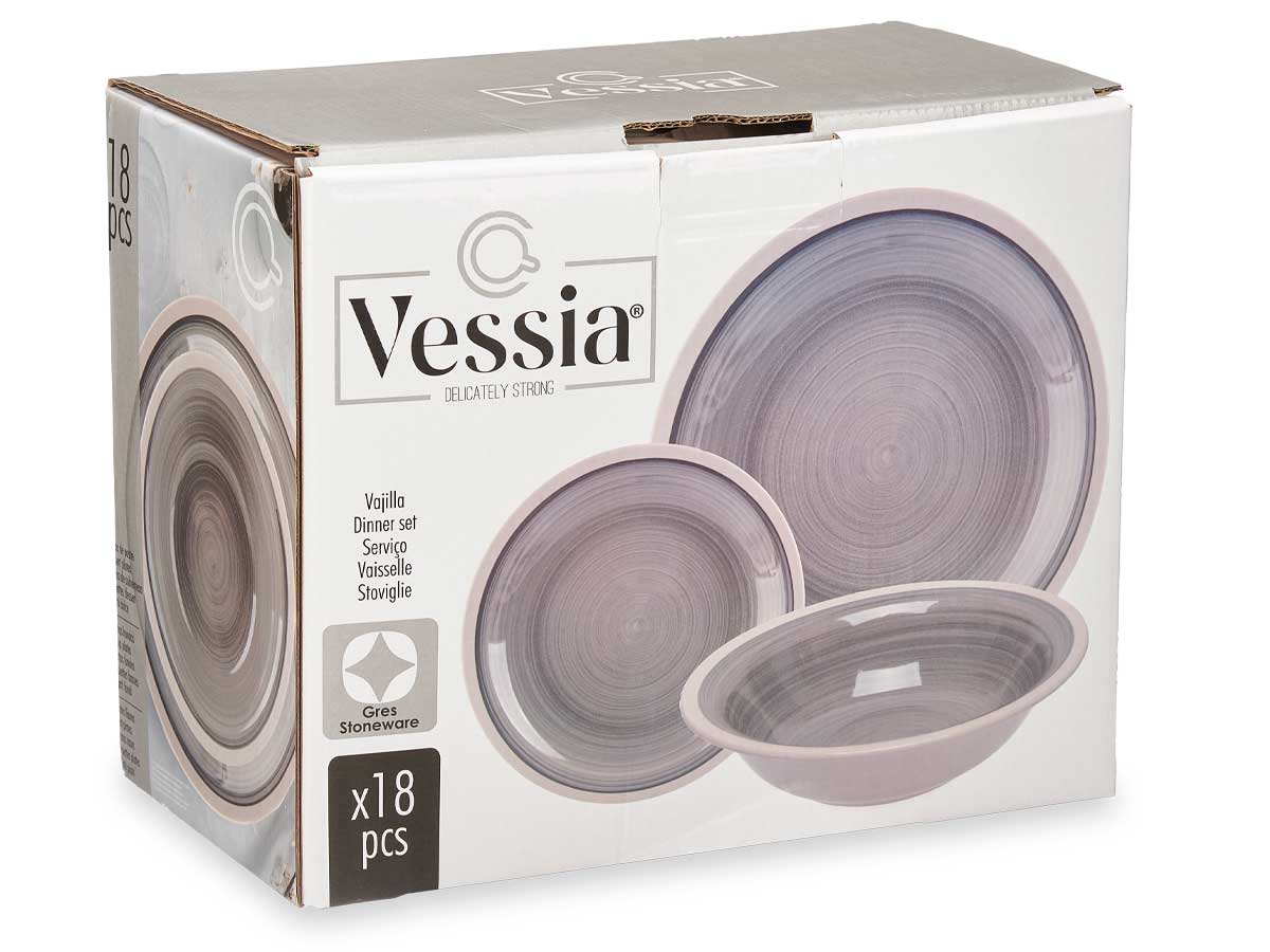 SET 18 PZS VAJILLA GRES GRIS BORDE - 90334