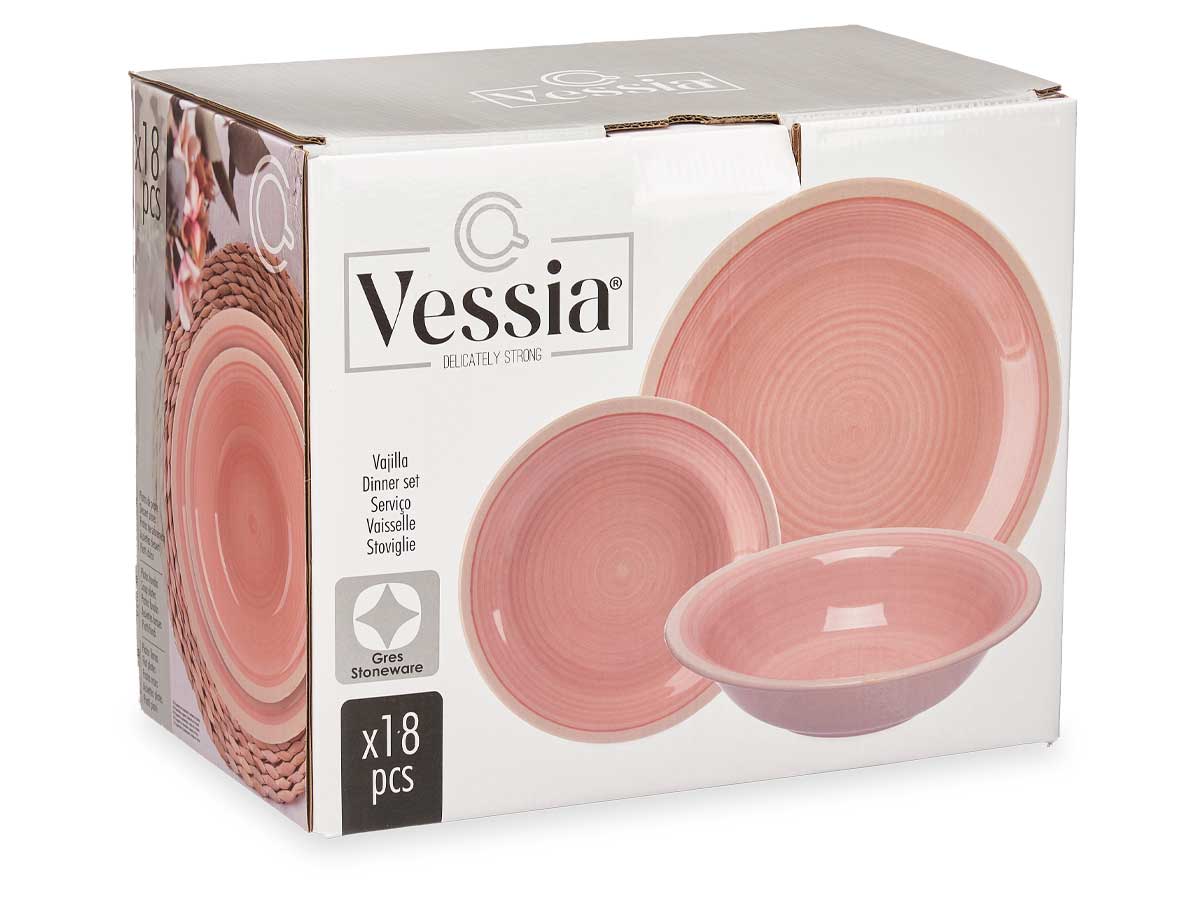 SET 18 PZS VAJILLA GRES ROSA BORDE - 90332