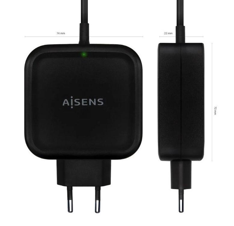 Cargador de Pared Aisens ASCH-1PD65WL-BK/ 1xUSB Tipo-C/ 65W