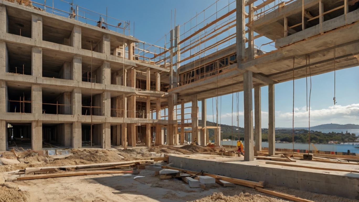 Vista de una estructura de hormigón en construcción con varias plantas. Proyecto de obra nueva