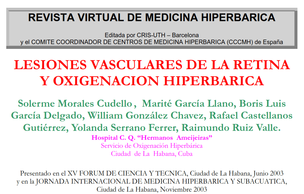 Lesiones Vasculares de la Retina y Oxigenación Hiperbárica